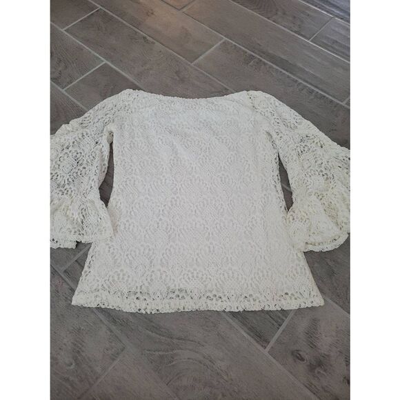 Boston Proper Crochet Off the Shoulder Top Size Small Cream/Off White Color - Picture 6 of 7